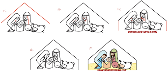 How To Draw Cartoon Nativity Scene With Mary, Jesus, And Joseph In A Manger  : Xmas Word Toon Easy Step By Step Drawing Tutorial For Kids - How To Draw  Step By