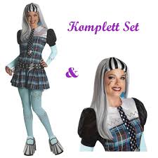 Die etwas andere schuluniform mit krawatte und breitem gürtel mit silberfarbenen accessoires spiegelt die mehrdeutigkeit von frankie stein wider. Monster High Frankie Stein Kostum Perucke Real De