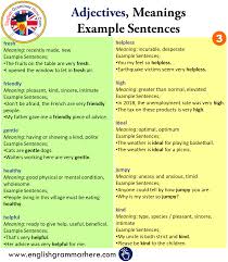Adjectives Meanings And Example Sentences Common Adjectives Adjectives Writing Words