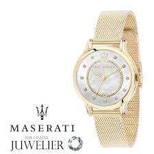 For eta g10.211 quartz watch movement & stem & battery 6 pin date at 4'watch. Maserati Damen Uhr Mit Milanaisearmband Gold Edelstahlgehause Gold Ep