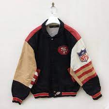 Vtg Rare 90s Jeff Hamilton Sf 49ers Nfl Varsity Mix Leather Button Up Jacket L Size Letterman Jacket Outfit Vintage Sportswear Tomboy Style Outfits
