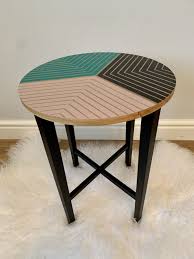 Mid Century Side Table Coffee Table Sofa Table End Table Folding Table Retro Side Table Lamp Table Bedside Tables Geometric Pattern In 2020 Retro Side Table Retro Coffee Tables Painted Table Tops