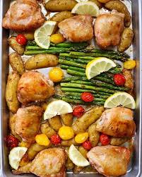 Sheet Pan Chicken With Lemon Potatoes And Asparagus From Pasta To Paleo Recipe Sheet Pan Recipes Roast Chicken Dinner Sheet Pan Dinners