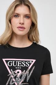 Bavlněné tričko Guess ICON, barva černá