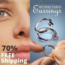 Free Shipping Retractable Hoops Earrings Best Ear Piercing Alternative From Jewelleryrack Alternative Ear In 2020 Ear Piercings Fake Nose Rings Septum Earrings