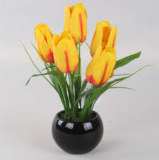 20 pieces real touch tulips arrangement in clear glass vase with faux water overall height : Artificial Floral Arrangement Yellow Tulip In Black Ceramic Pot Buy Artificial Floral Arrangement Yellow Tulip Artificial Tulip Product On Alibaba Com