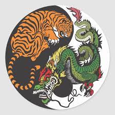 Dragon And Tiger Yin Yang Symbol Classic Round Sticker Zazzle Com Tiger Dragon Yin Yang Tattoo Illustration