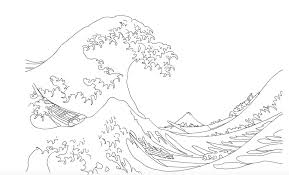 Wave Of Kanagawa Line Drawing Waves Sketch Wave Drawing Outline Art