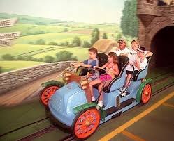 Mr. Toad's Wild Ride ride vehicle in the load/unload area of the popular  attraction. This attraction was closed in 1998 to make way for the Many  Adventures of Winnie the Pooh.