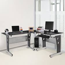 Bureau d'angle design master en verre trempé (noir). Bureau D Angle En Verre Fume Trempe Noir