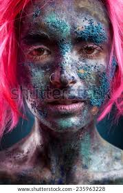 Check spelling or type a new query. Woman With Pink Wig Hair Creative Portrait With Face Art And Body Art Painted Face On Dark Background Stock Images Page Everypixel