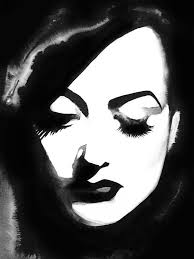 Black And White Watercolor Face Old Hollywood Original Watercolour Portrait Black Ink Painting Art Watercolor Portraits Illustration Art