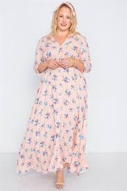 Plus Size Light Pink Floral Maxi Dress Long Sleeve Shirt Dress Dress Shirt Sleeves Dresses