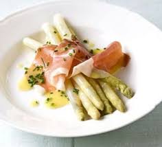 White Asparagus With Serrano Ham Chive Dressing Recipe With Images Bbc Good Food Recipes White Asparagus Recipes Asparagus Recipe
