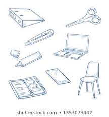 Set Of School And Office Objects As Bender Chair Laptop Scissors Highlighter Phone Pers Art Reference Photos Object Drawing Architecture Concept Diagram