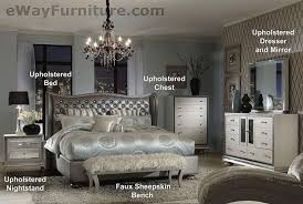 Metallic Graphite King Leather Bed 5pc Set 2 Nightstands Dresser Mirror Bedroom Glamourous Bedroom Hollywood Bedroom Home Decor Bedroom