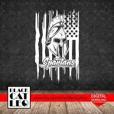 Vector Clip Art American Flag Black And White Spartans Helmet On American Flag Svg Spartans Vector T Shirt Etsy American Flag Spartans Football Svg
