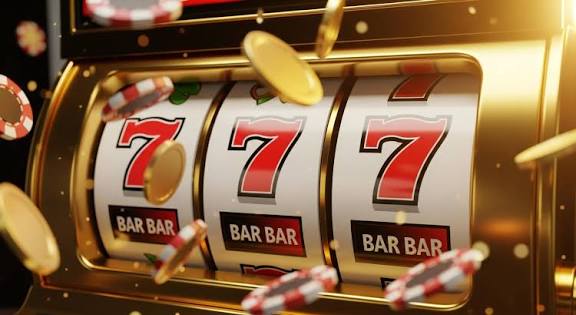 Gold slot machine displaying three sevens with falling coins and casino  chips 69909529 Stock Photo at Vecteezy