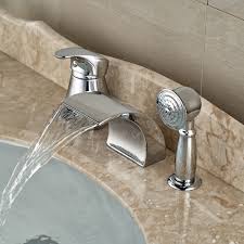 Flova cascade 3 hole waterfall bath mixer tap beautiful to look at and a joy to use, the cascade waterfall bath spout features an inverted spout that creates a dramatic cascading waterfall effect. Modern Waterfall Curve Spout Roman Tub Faucet Deck Mount 3pcs Bathroom Bathtub Mixer Taps With Pull Out Handshower Roman Tub Faucets Tub Faucetbathtub Mixer Aliexpress