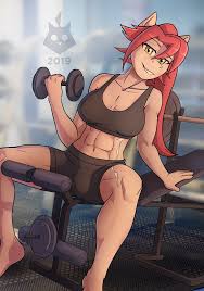 1976786 - suggestive, solo, oc, mare, clothes, breasts, anthro, smiling,  commission, futa, intersex, anthro oc, midriff, solo futa, scar, muscles,  abs, crotch bulge, sports bra, muscular female, sports shorts, gym, workout  outfit,