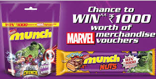 Woohoo Nestle Munch Marvel Merchandise Rs 1000 Free Voucher Offers- Win Rs  1000 Voucher of Marvels