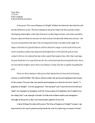 For example, you might start by talking about your expectations or prior knowledge of the. Doc She Was A Phantom Of Delight Analysis Suzy Chen Academia Edu