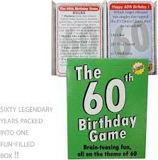 All of these trivia questions are categorised into the best categories for trivia quizzes. Buy The 60th Birthday Game A Fun Gift Or Present Specially For People Turning Sixty Also Works As An Amusing Little 60th Party Quiz Game Idea Or Icebreaker Online In Indonesia B003z2eh36