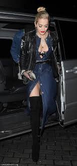 Rita Ora puts her ample cleavage on display in unbuttoned denim dress |  Daily Mail Online
