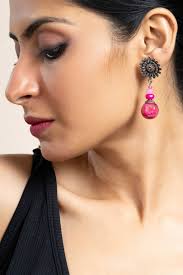 Handmade Rose Quartz Pink Jade Leaf Earrings for Elegance