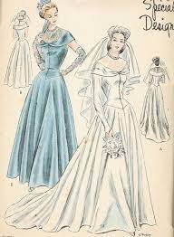 Vintage style wedding dresses of the victorian, 1910s, 1920s, 1930s, 1940s, 1950s and 1960s. 1940s Wedding Gown Bridal Dress Pattern Lovely Off Shoulders Neckline Beautiful De Bridal Dress Patterns Vintage Wedding Dress Pattern Bridal Sewing Patterns