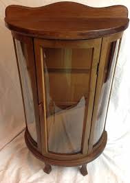 Vintage Miniature Curved Glass Wood Curio Cabinet Table Wall Shelf Display Case Wall Shelf Display Display Shelves Glass Wall Shelves