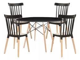 Conjunto Para Sala de Jantar Mesa Eames 120cm + 4 Cadeiras Ellen Windsor  Cor Preto Garden Life