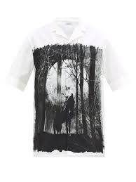 Night Wolf Print Cotton Bowling Shirt Valentino
