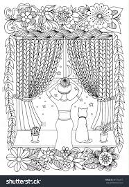 Fantastic mermaid in sea waves with a goldfish and wreath on the. Zentangle Girl At The Window In The Night Colors Doodle Drawing Coloring Anti Stress For Adults 4817 Witch Coloring Pages Coloring Pages Mermaid Coloring Book