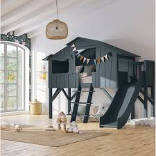 Loft bed with slide plans. Tree House Loft Bed With Slide For Kids 8 Colours