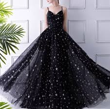 Black And Silver Gown For Debut Black Dress With Silver Stars Tulle By Rosyprom 202 33 Usd Beautiful Black Dresses Tight Prom Dresses Tulle Prom Dress