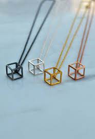 Layering Geometric Necklace Cube Necklace Gold Minimalist Etsy Cube Necklace Simple Silver Jewelry Minimalist Necklace Gold