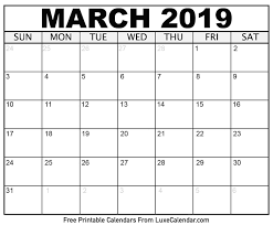 2019 March Calendar Printable Free Free Printable Calendar Templates Calendar Printables Printable Calendar Template
