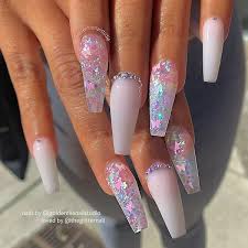 New The 10 Best Nail Ideas Today With Pictures Milky White With Butterflies Glitter A Cute Acrylic Nail Designs Coffin Nails Designs Summer Acrylic Nails