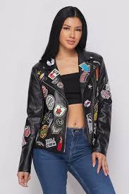 Patched Faux Leather Jacket In 2020 Faux Leather Jackets Jackets Blazer Jackets For Women