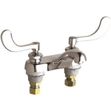 The home depot is a proud partner of epa's watersense program and since 2006 has helped conserve 2.7 trillion gallons of water through the promotion of water efficient products. Chicago Faucets Part 802 317abcp Chicago Faucets 4 In Centerset 2 Handle Low Arc Bathroom Faucet In Chrome With Wrist Blade Handles Commercial Bathroom Faucets Home Depot Pro