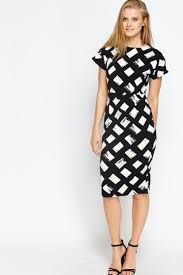 Black And Smart Dress Black Geo Smart Dress Smart Dress Dresses Cheap Midi Dress