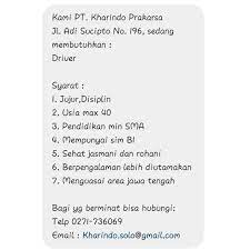 Info loker solo merupakan media berbagi lowongan kerja terbaru di solo raya. Lowongan Kerja Driver Kharindo Prakarsa Di Solo Info Loker Solo