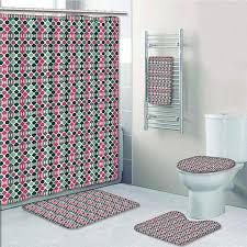 Erehome Novelty Retro 60s Decor Inspired Geometrical Shapes Dots Fern Hot 5 Piece Bathroom Set Shower Curtain Bath Towel Bath Rug Contour Mat And Toilet Lid Cover Walmart Canada