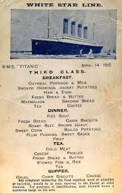 titanic food menus for 1st, 2nd and 3rd