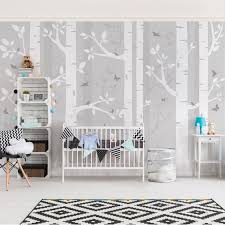 Dieses niedliche wandtattoo fürs #babyzimmer verschönert die wand auf einfache art und weise und ist eine tolle idee für babys. Tapete Kinderzimmer Wald Grauer Birkenwald Schmetterlinge Etsy
