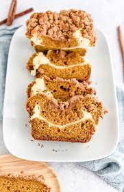 Bake the pumpkin bread at 350 degrees f for 55 minutes to an hour or until a toothpick inserted comes out clean. Pumpkin Cheesecake Streusel Bread My Modern Cookery