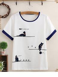 Maybe you would like to learn more about one of these? Fashionable Gracila Cat Print Cute T Shirt Women Short Sleeve Casual Shirt Online Newchic
