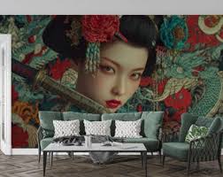 Japans rotanbehang, Peel & Stick-behang, Japans geishabehang, draak