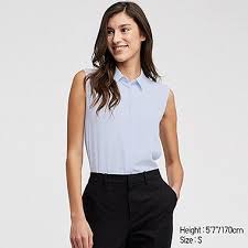 Women Rayon Sleeveless Blouse Light Blue Women Button Down Shirt Women Shirts Blouse Women